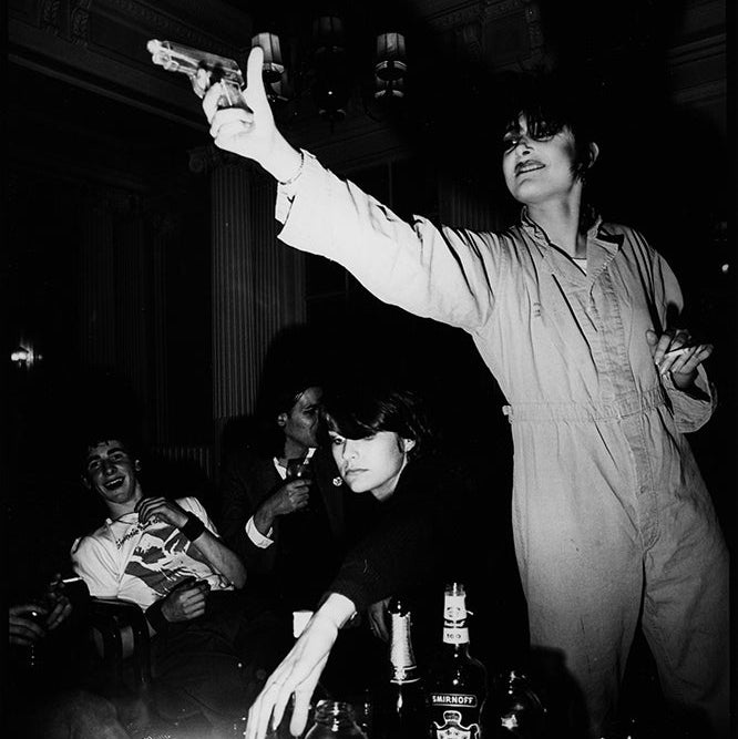 Close-up portrait of Siouxsie Sioux in Sheffield, 1980. Original black and white silver gelatin print, hand-printed and signed by Peter Anderson.