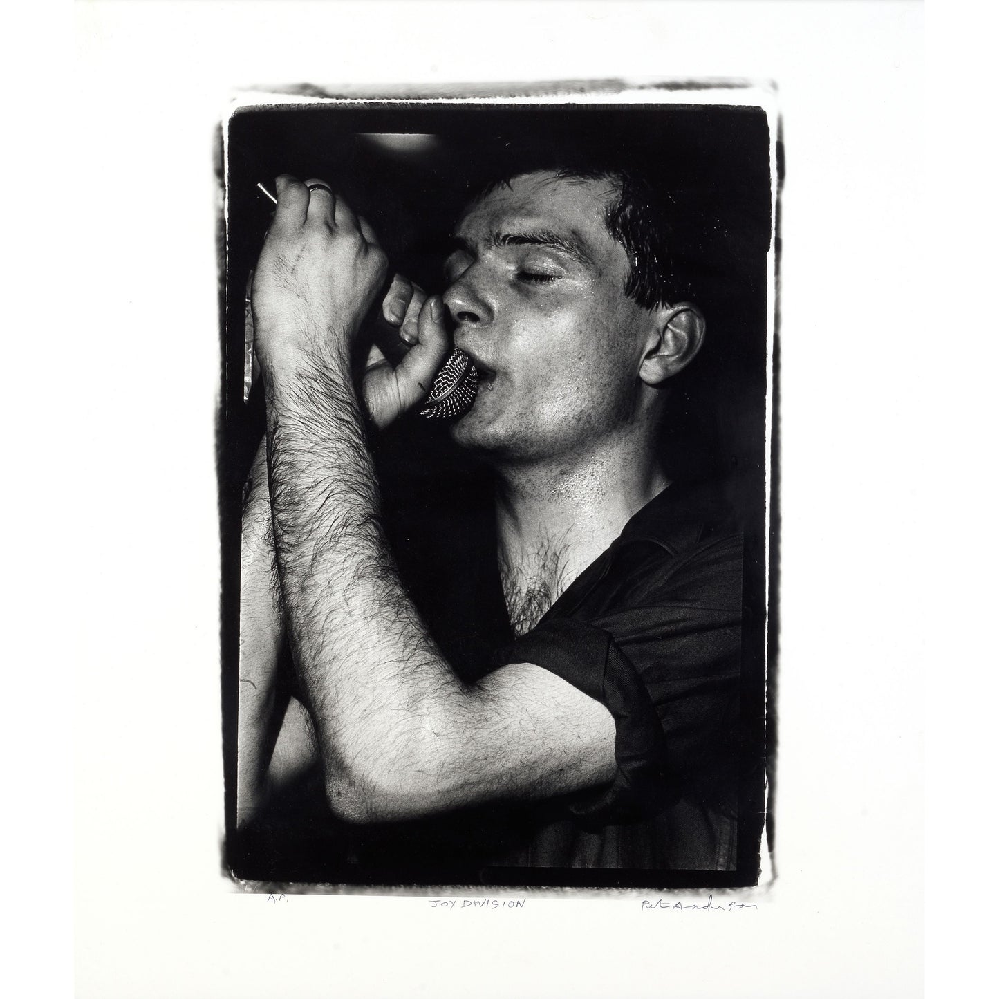Ian Curtis Joy Division Moonlight Club London 1980 Factory Records Night silver gelatin darkroom print signed with blind stamp by Peter Anderson