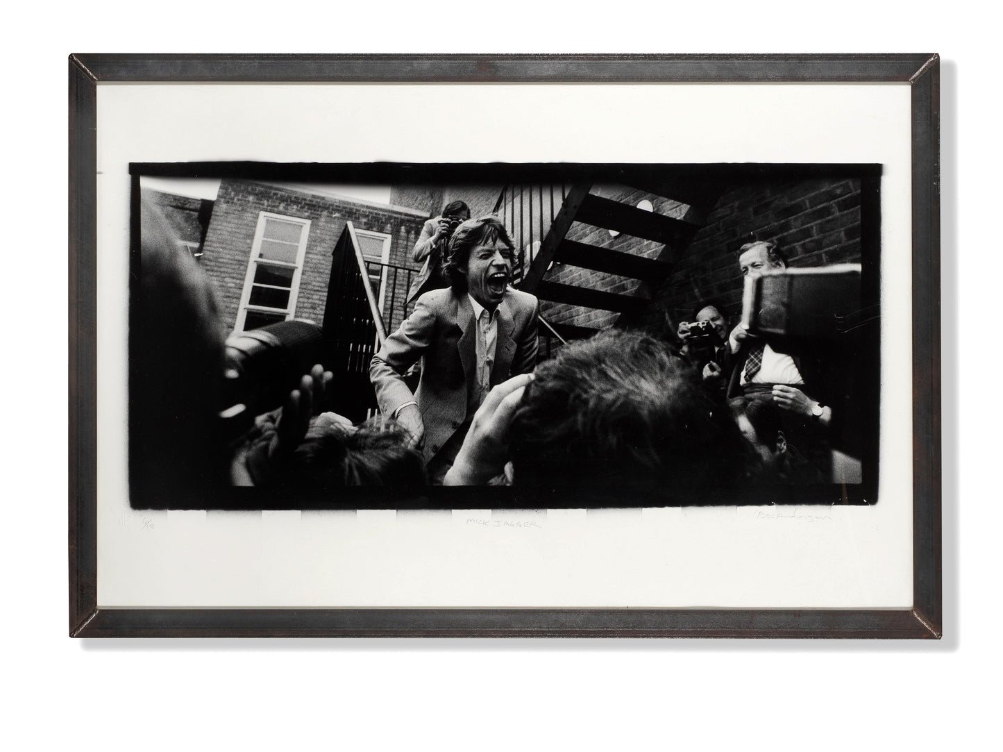 Mick Jagger Rolling Stones Le Beat Route Soho London 1982 press conference silver gelatin darkroom print by Peter Anderson