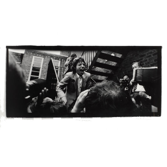 Mick Jagger Rolling Stones Le Beat Route Soho London 1982 press conference silver gelatin darkroom print by Peter Anderson